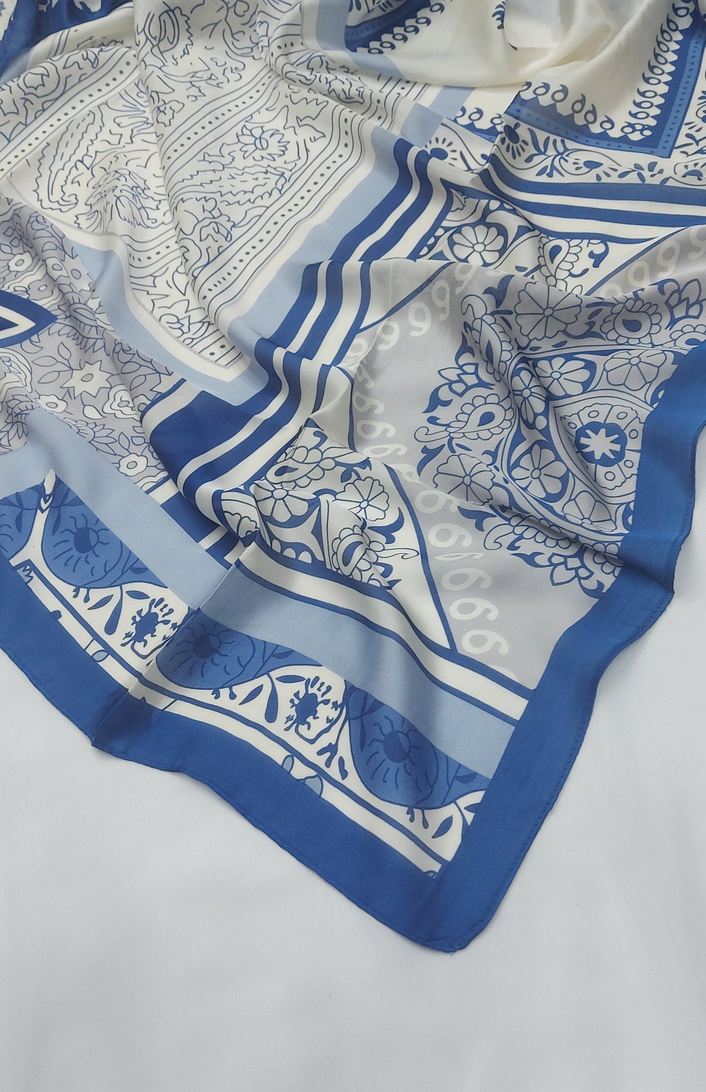 Printed Silk-Azure Blue